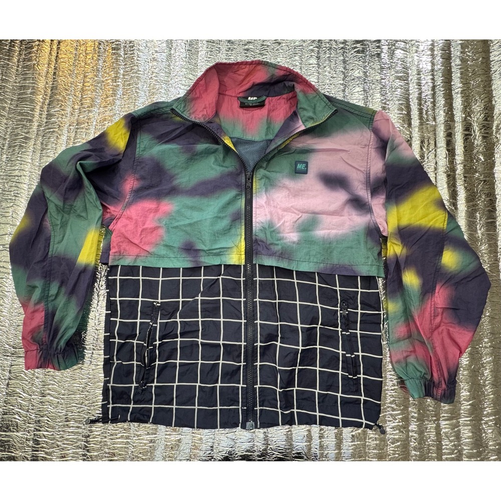 Melody Ehsani Tie Dye Grid Windbreaker Jacket XS Multi Color Streetwear Zip Up